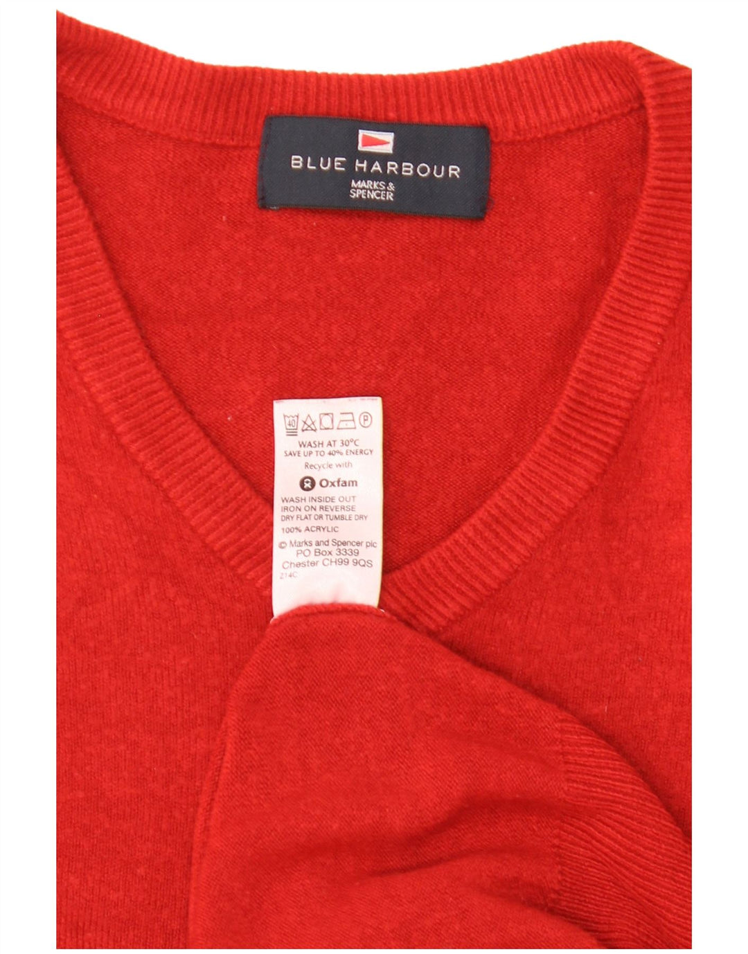 Marks & Spencer Mens Blue Harbour V-Neck Jumper Sweater 2XL Red Acrylic