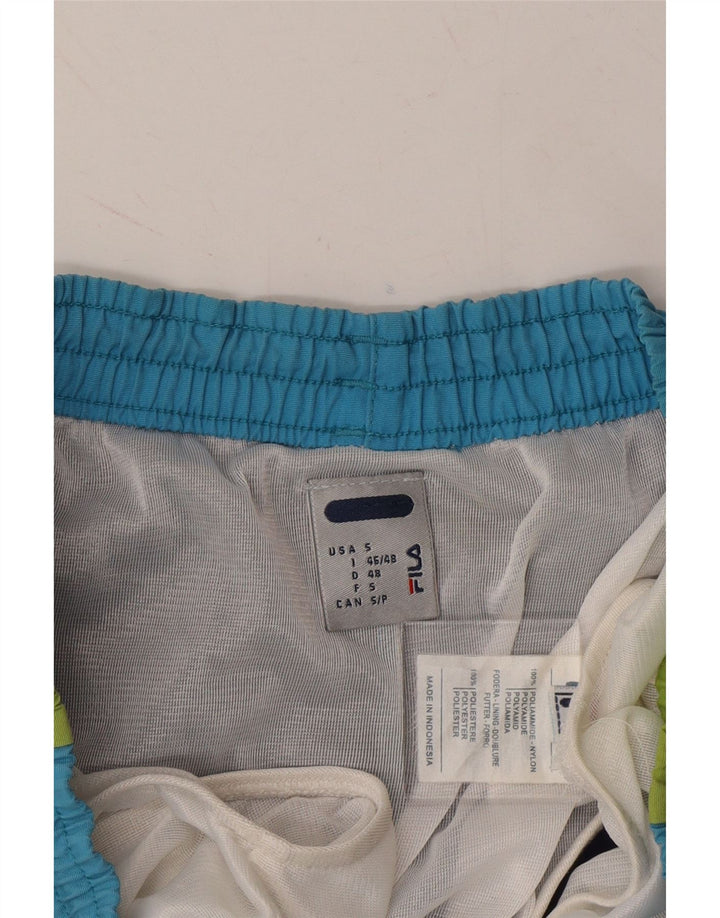 FILA Mens Graphic Sport Shorts IT 46/48 Small Blue Colourblock Polyamide Vintage Fila and Second-Hand Fila from Messina Hembry 