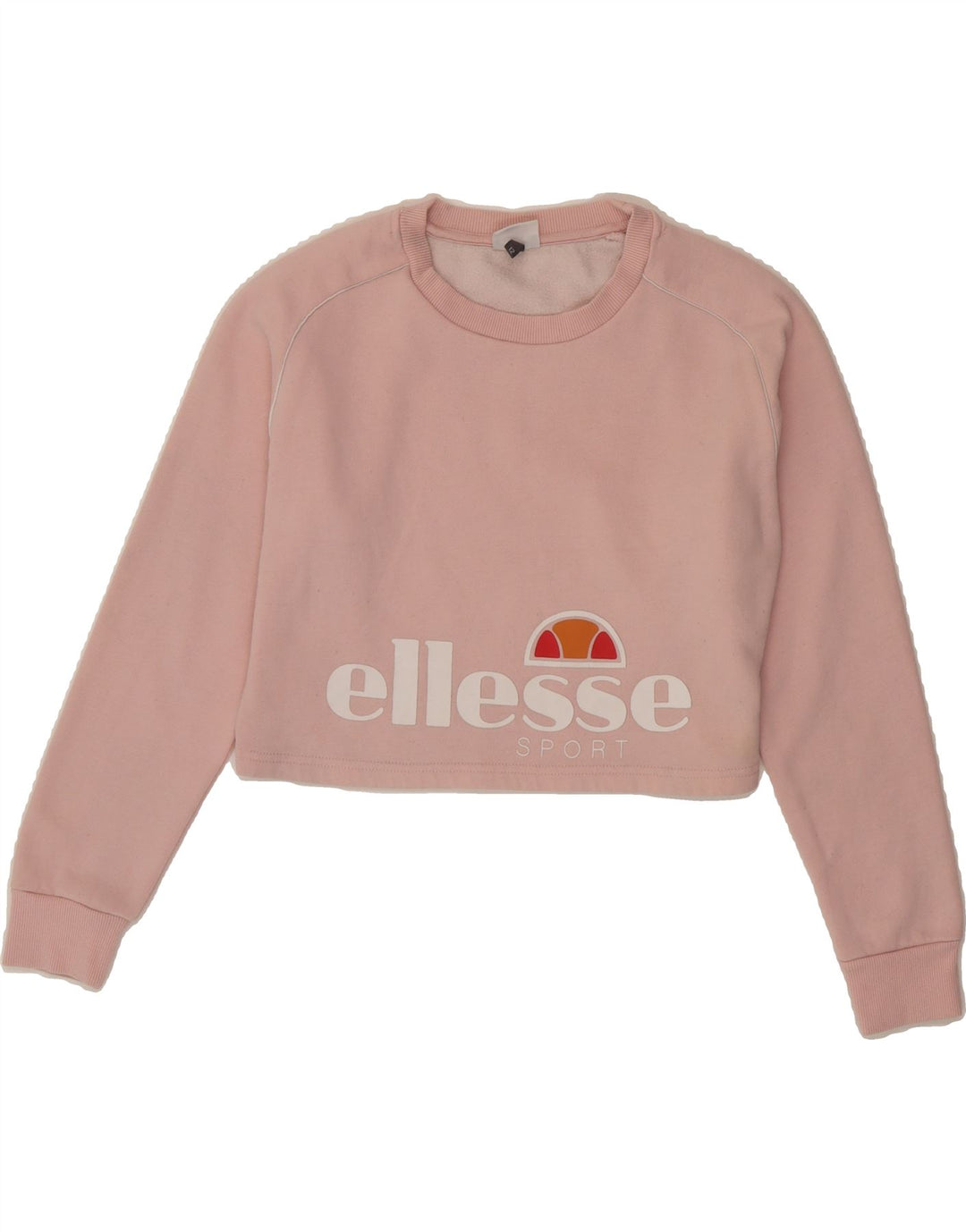 ELLESSE Womens Crop Graphic Sweatshirt Jumper UK 12 Medium  Pink Cotton Vintage Ellesse and Second-Hand Ellesse from Messina Hembry 