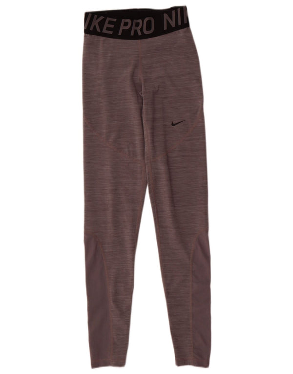 Nike Womens Dri Fit Graphic Leggings UK 4 XS Grey Colourblock Polyester