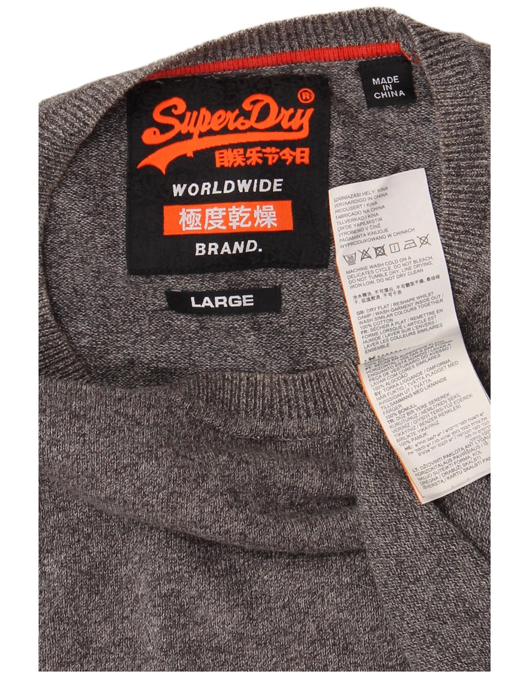 SUPERDRY Mens Crew Neck Jumper Sweater Large Grey Cotton