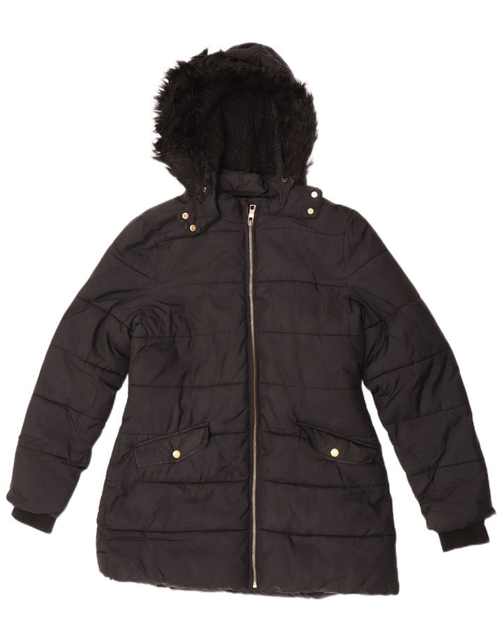 Marks & Spencer Girls Hooded Padded Coat 12-13 Years Black Polyester