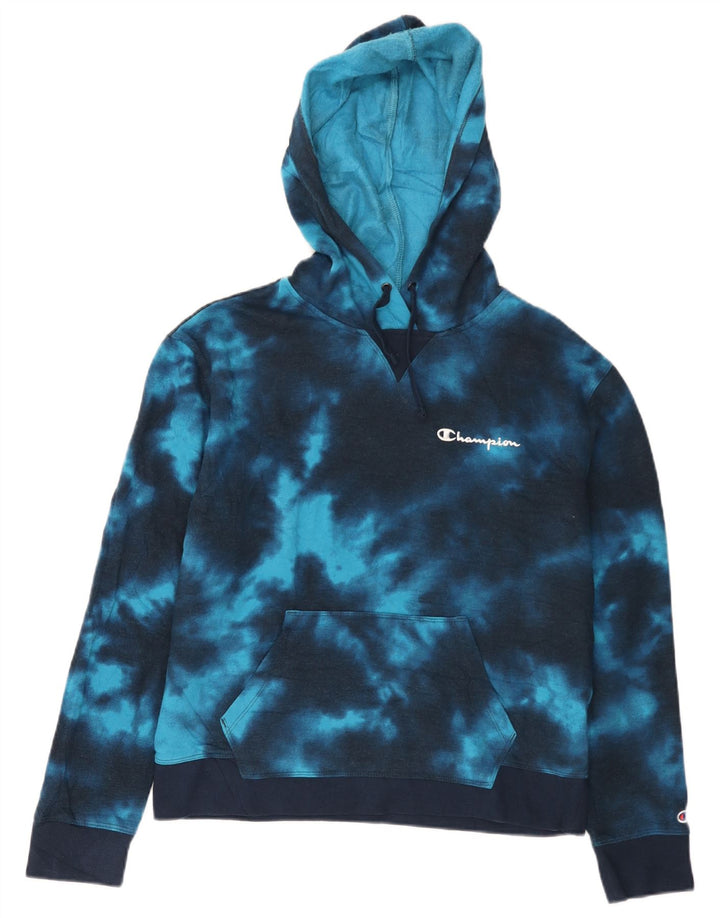 CHAMPION Womens Hoodie Jumper UK 14 Medium Navy Blue Tie Dye