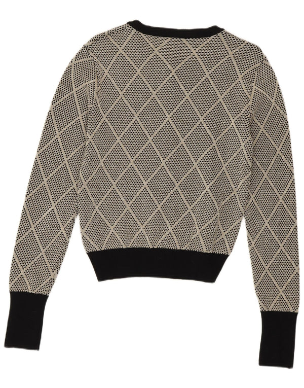Zara Womens Cardigan Sweater UK 10 Small Grey Argyle/Diamond Viscose