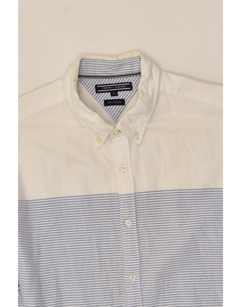 TOMMY HILFIGER Mens New York Fit Shirt XL Blue Pinstripe Cotton | Vintage Tommy Hilfiger | Thrift | Second-Hand Tommy Hilfiger | Used Clothing | Messina Hembry 