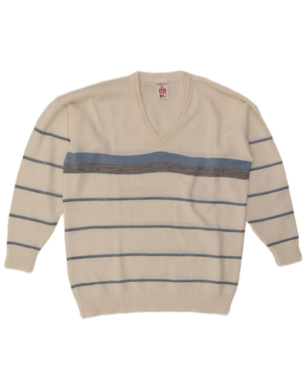 St. Bernard Mens V-Neck Jumper Sweater UK 42 Large White Colourblock