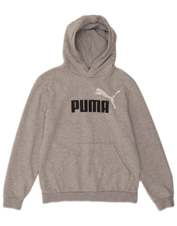 PUMA Boys Graphic Hoodie Jumper 13-14 Years Grey Cotton