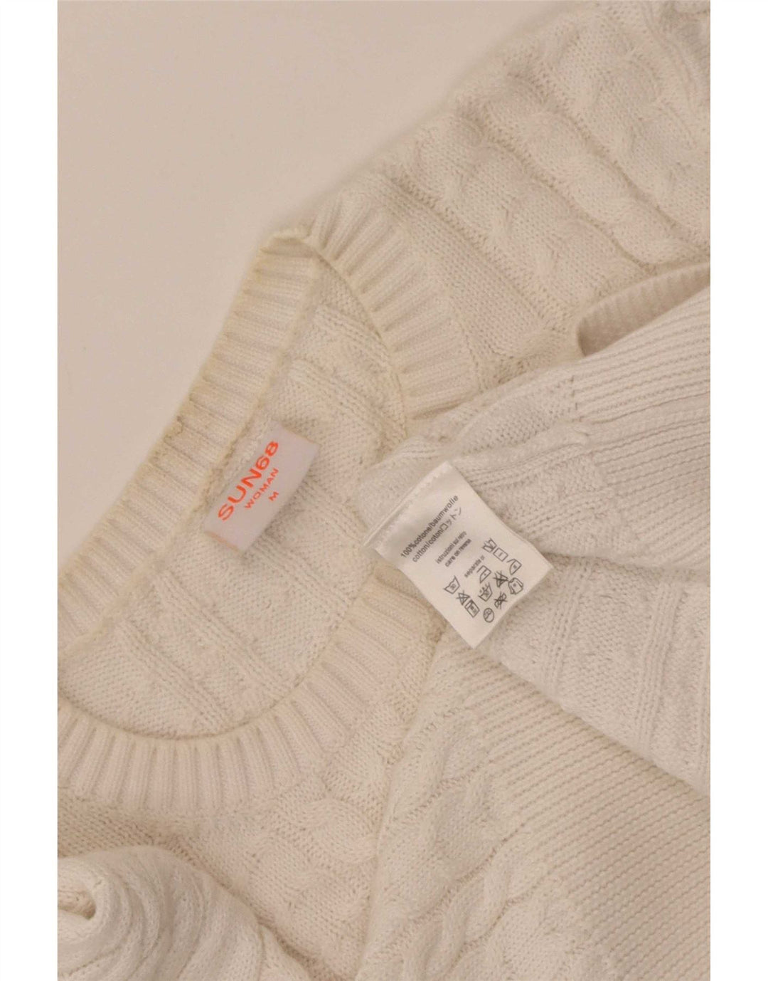 Sun68 Womens Boat Neck Jumper Sweater UK 12 Medium White Cotton