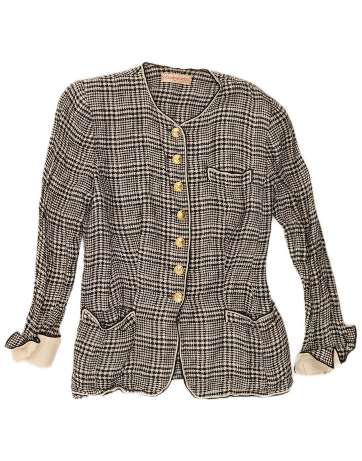 Roccobarocco Womens Cardigan Sweater IT 44 Medium Black Houndstooth