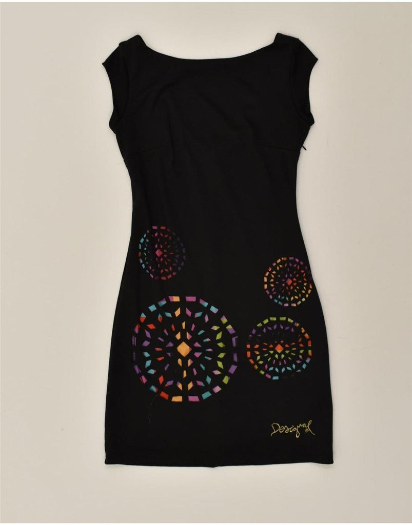 DESIGUAL Womens Graphic Sheath Dress UK 8 Small Black Polyester | Vintage Desigual | Thrift | Second-Hand Desigual | Used Clothing | Messina Hembry 