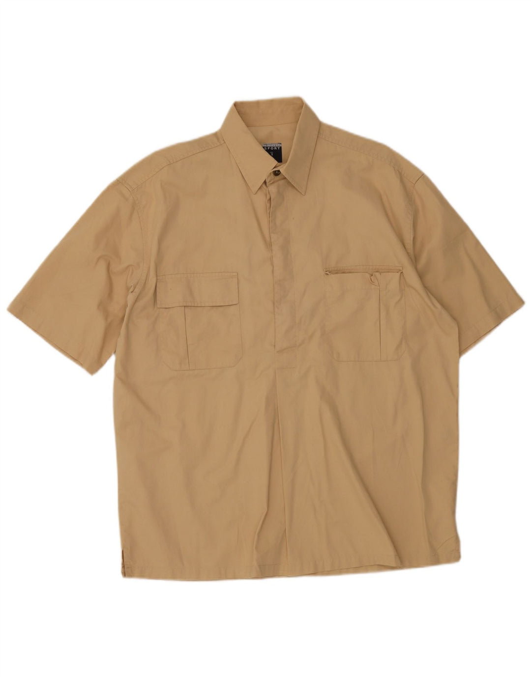 Trussardi Mens Short Sleeve Shirt Medium Beige Cotton