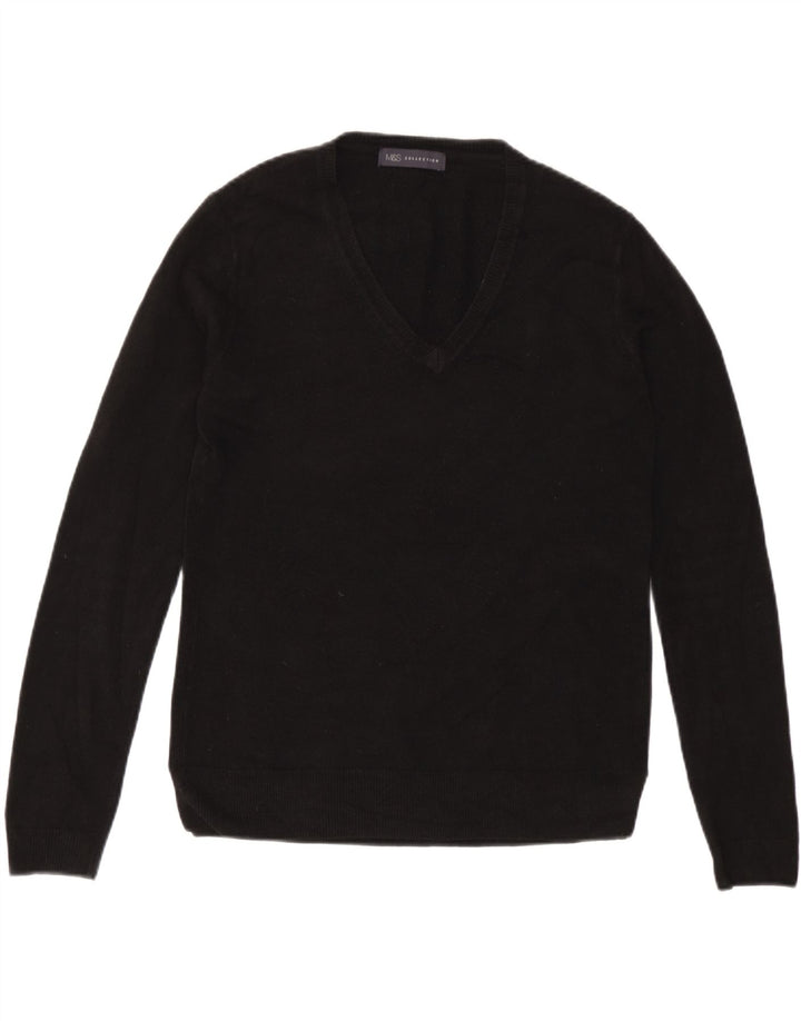 Marks & Spencer Womens V-Neck Jumper Sweater UK 12 Medium  Black Acrylic