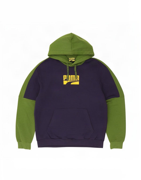 Puma Mens Graphic Hoodie Jumper Large Navy Blue Colourblock Cotton