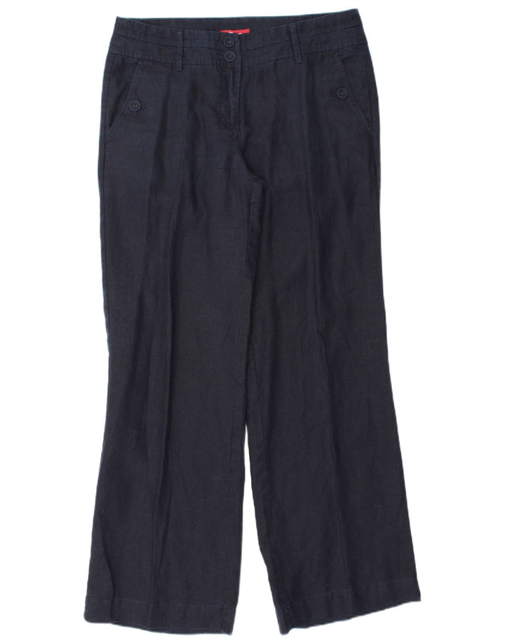 MONSOON Womens Wide Leg Chino Trousers UK 10 Small W32 L31 Navy Blue Linen
