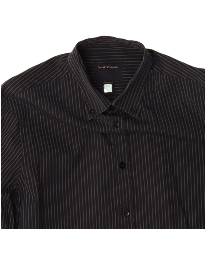 ROBERTO CAVALLI Mens Shirt Medium Navy Blue Pinstripe