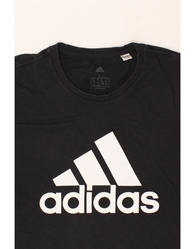 ADIDAS Womens Graphic T-Shirt Top UK 16/18 Large Black Cotton | Vintage Adidas | Thrift | Second-Hand Adidas | Used Clothing | Messina Hembry 