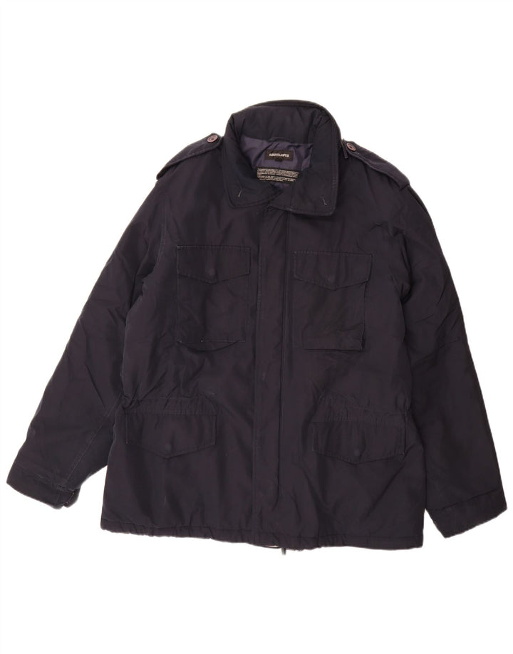 Alberto Aspesi Mens Hooded Military Jacket UK 40 Large Navy Blue Polyester