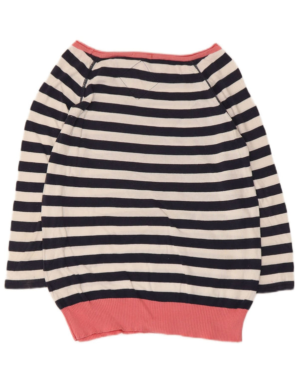 Superdry Womens Boat Neck Jumper Sweater UK 12 Medium Navy Blue Striped