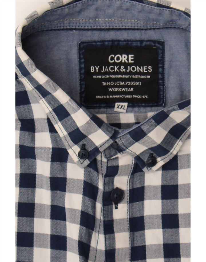 JACK & JONES Mens Shirt 2XL Navy Blue Gingham Cotton Vintage Jack & Jones and Second-Hand Jack & Jones from Messina Hembry 