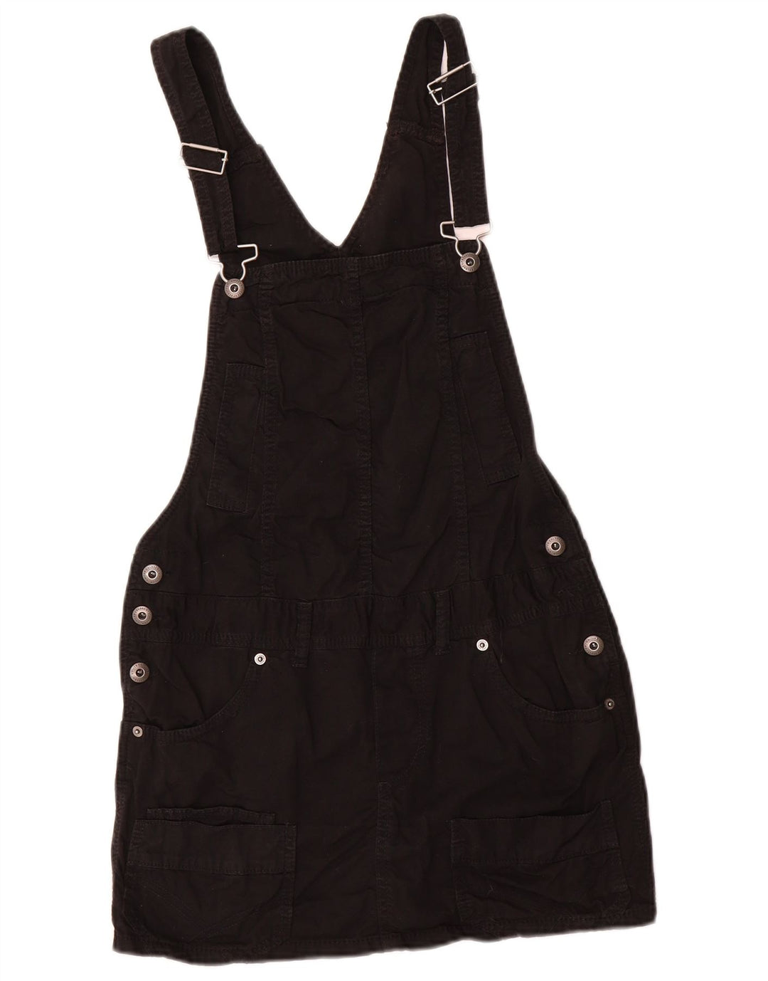 Benetton Womens Dungaree Dress IT 42 Medium Black Cotton