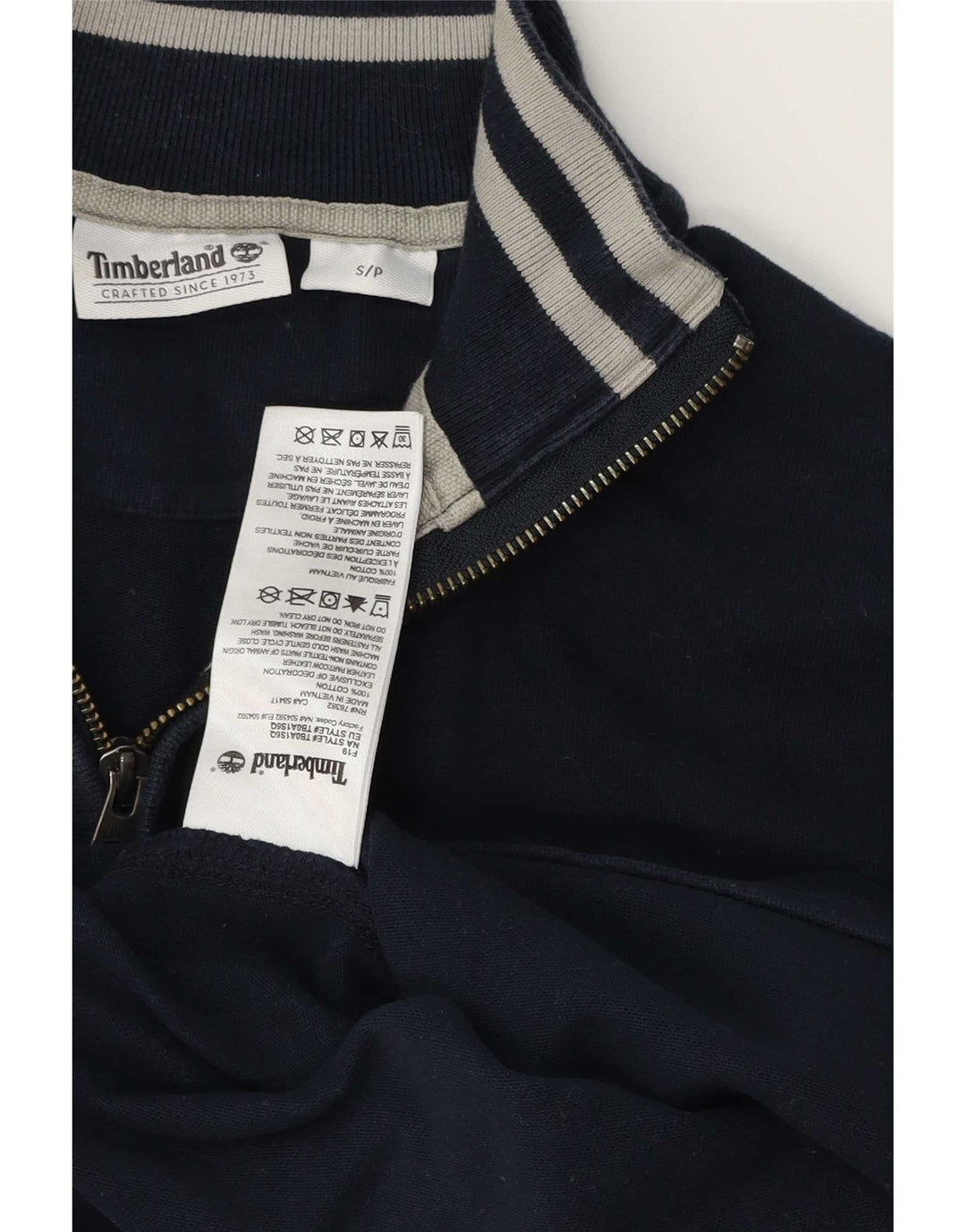 Timberland Mens Zip Neck Sweatshirt Jumper Small Navy Blue Cotton
