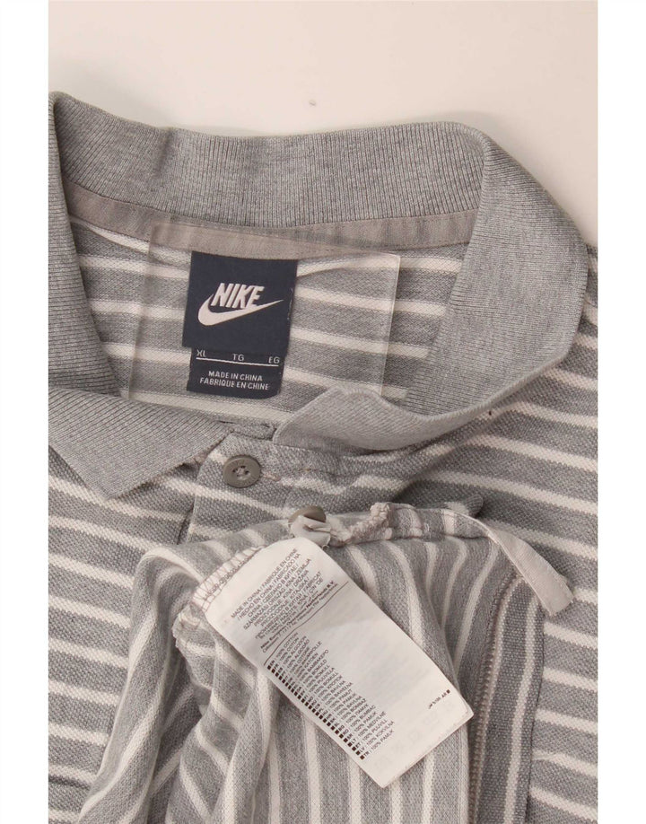 Nike Mens Polo Shirt XL Grey Striped Cotton