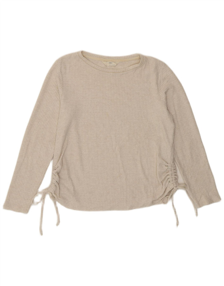 Marks & Spencer Womens Top Long Sleeve UK 12 Medium Beige Viscose