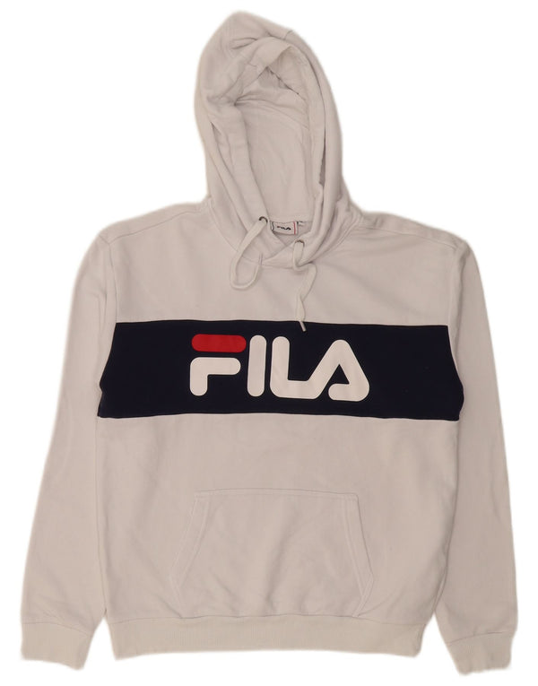 FILA Womens Graphic Hoodie Jumper UK 14 Medium White Colourblock Cotton