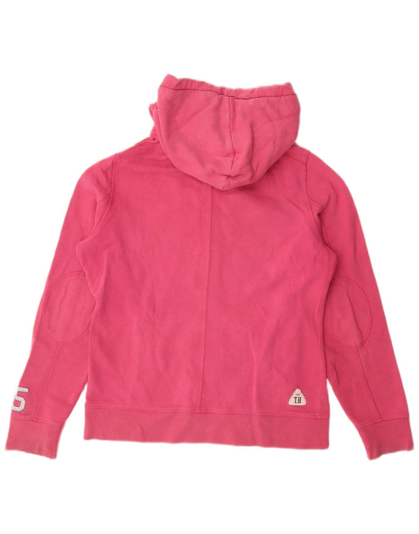 Tommy Hilfiger Womens Graphic Zip Hoodie Sweater UK 14 Medium Pink Cotton