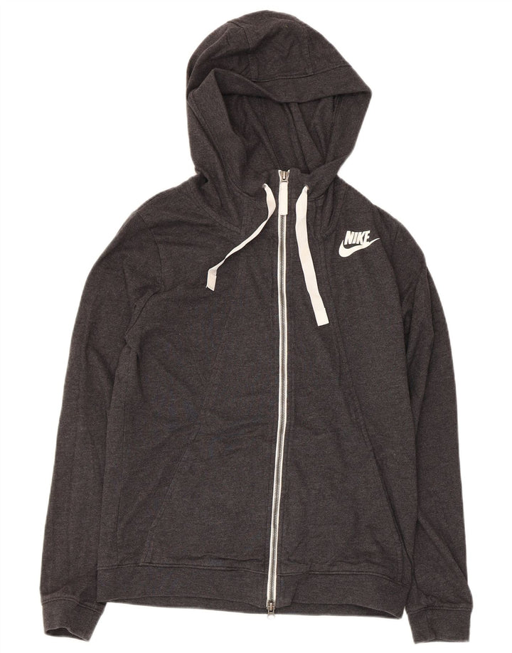 Nike Womens Zip Hoodie Sweater UK 12 Medium Grey Polyester