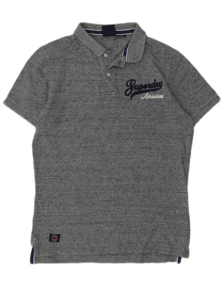 Superdry Mens Graphic Polo Shirt Medium Grey Flecked Cotton