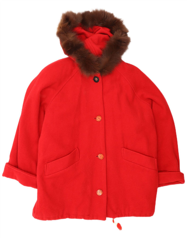 Vintage Womens Hooded Oversized Overcoat UK 14 Medium Red Wool