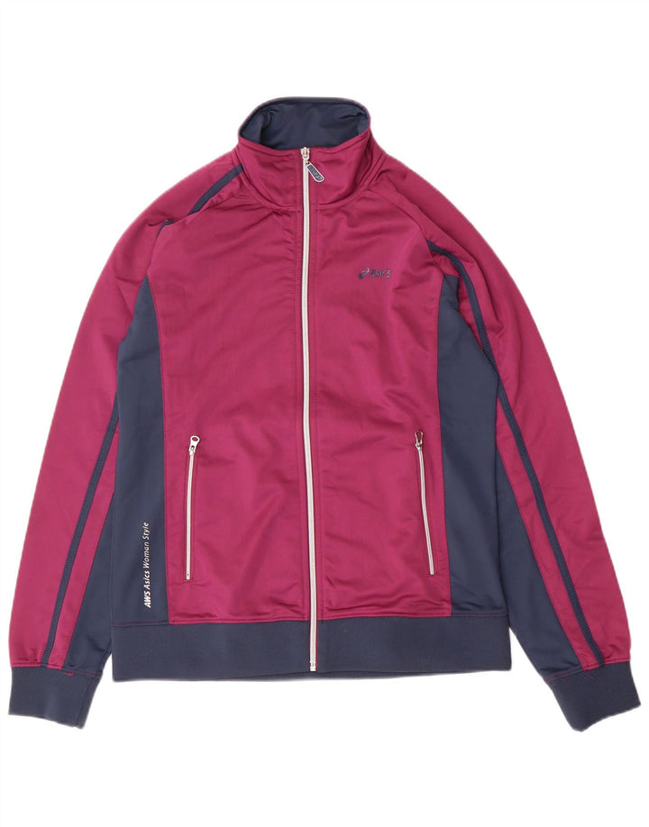 ASICS Womens Tracksuit Top Jacket UK 14 Large Purple Colourblock Polyester