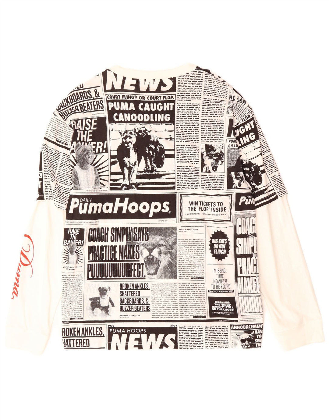 Puma Mens Newspaper Graphic Top Long Sleeve Large White Cotton