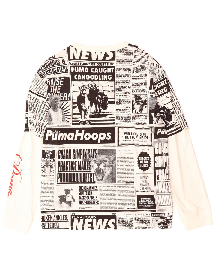 Puma Mens Newspaper Graphic Top Long Sleeve Large White Cotton