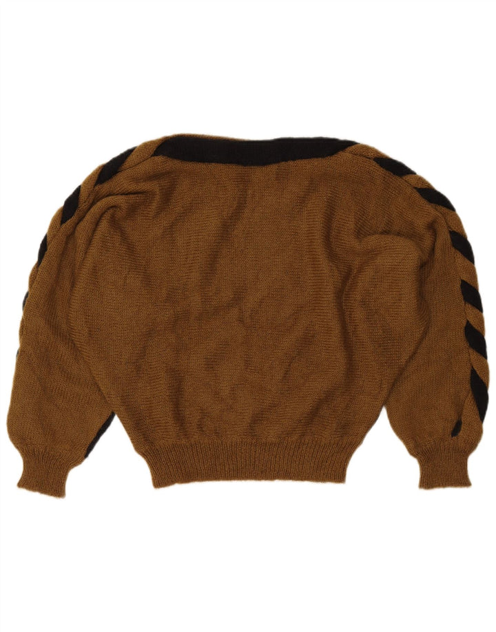 VINTAGE Womens Boat Neck Jumper Sweater UK 14 Medium Black Colourblock