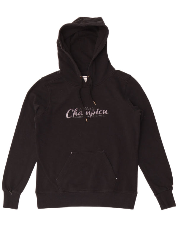 Champion Womens Graphic Hoodie Jumper UK 16 Large Black Cotton