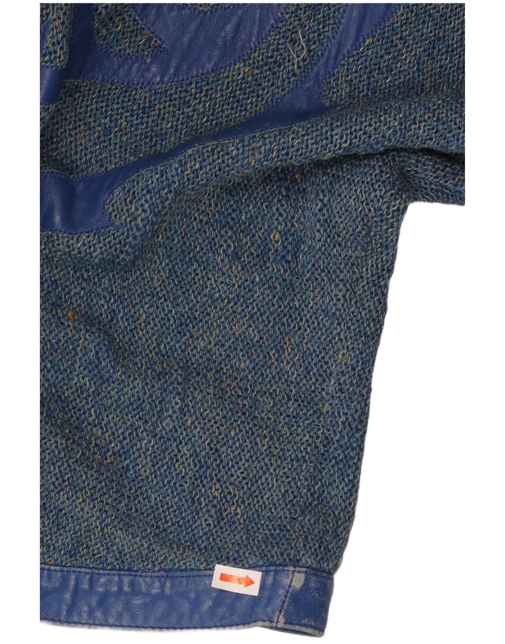 VINTAGE Womens Graphic Cardigan Sweater UK 16 Large Blue Flecked