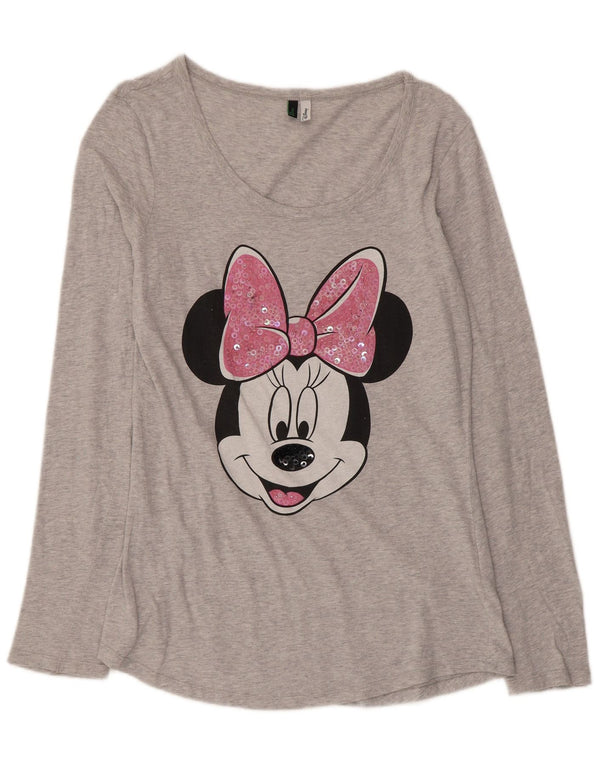 Benetton Womens Minnie Graphic Top Long Sleeve Medium Grey Cotton
