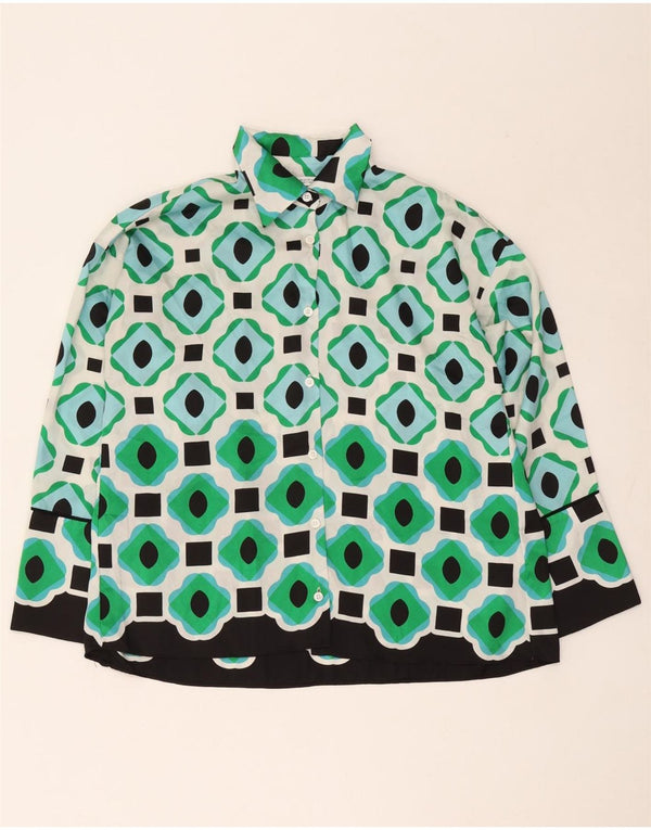 Zara Womens Oversized Shirt Blouse UK 6 XS Green Geometric Polyester
