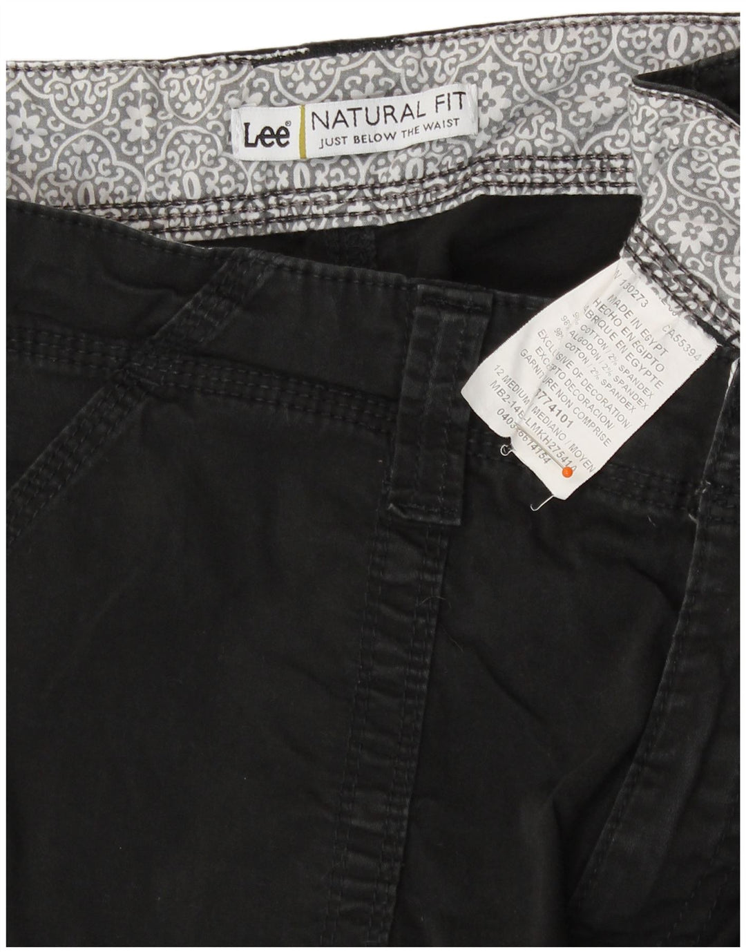 Lee Womens Natural Fit Chino Shorts US 12 Large W34 Black Cotton