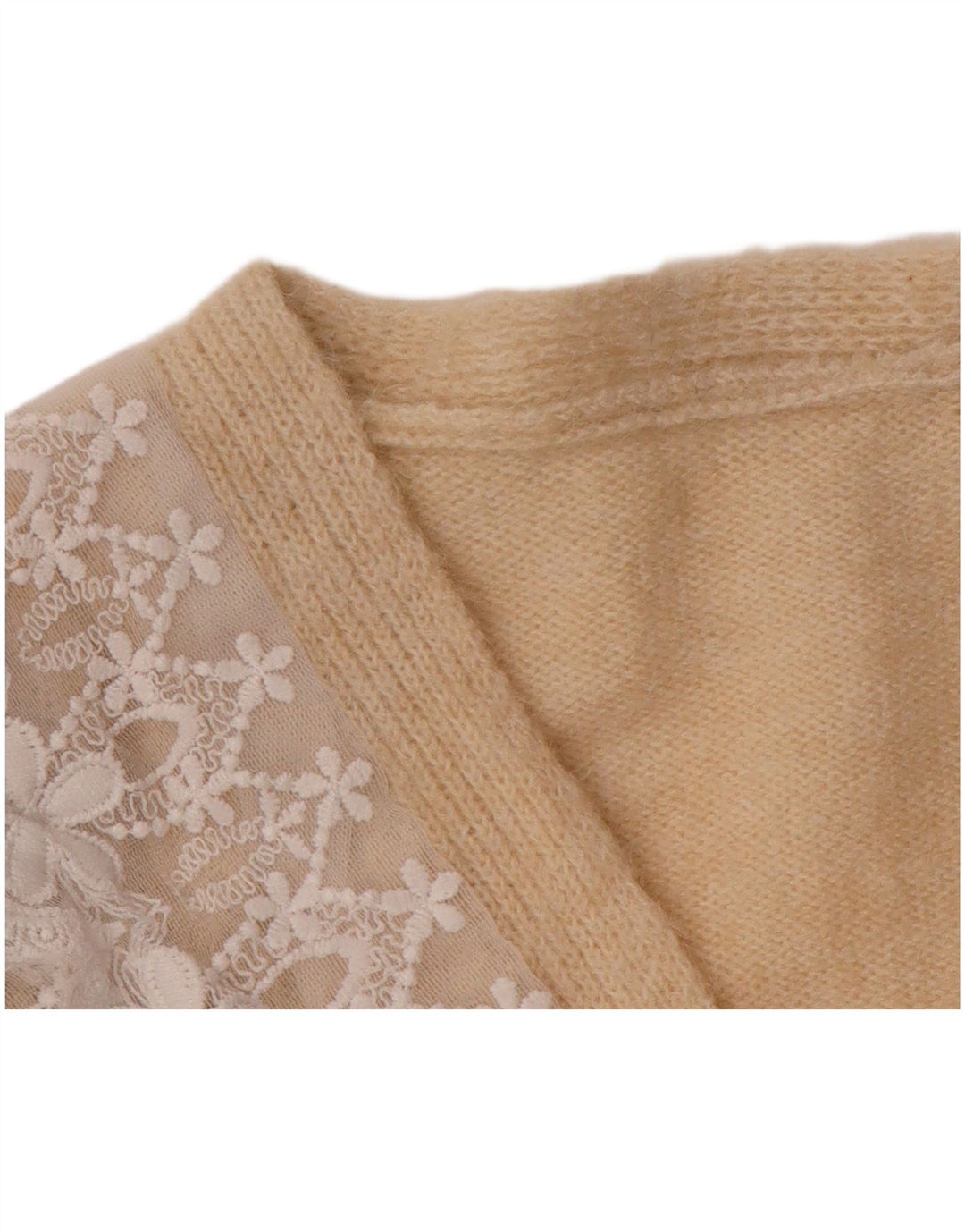 VINTAGE Womens Cardigan Sweater UK 12 Medium Beige Floral Polyester