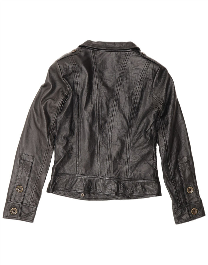 Promod Womens Leather Biker Jacket UK 8 Small Black