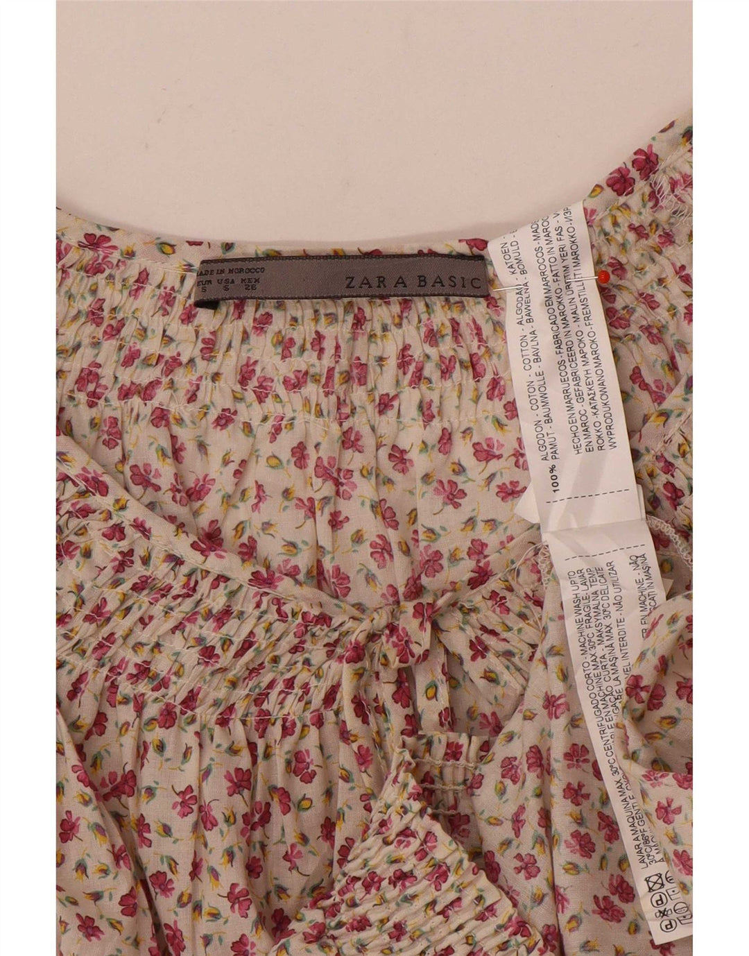 Zara Womens Blouse Top UK 10 Small White Floral Cotton