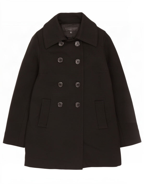 Zara Womens Double Breasted Coat UK 10 Small Black Wool