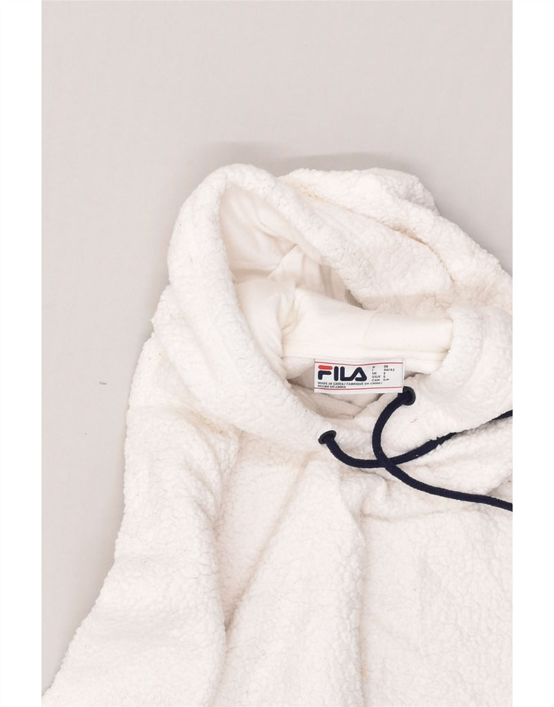 FILA Womens Fleece Hoodie Jumper UK 10 Small White Polyester | Vintage Fila | Thrift | Second-Hand Fila | Used Clothing | Messina Hembry 