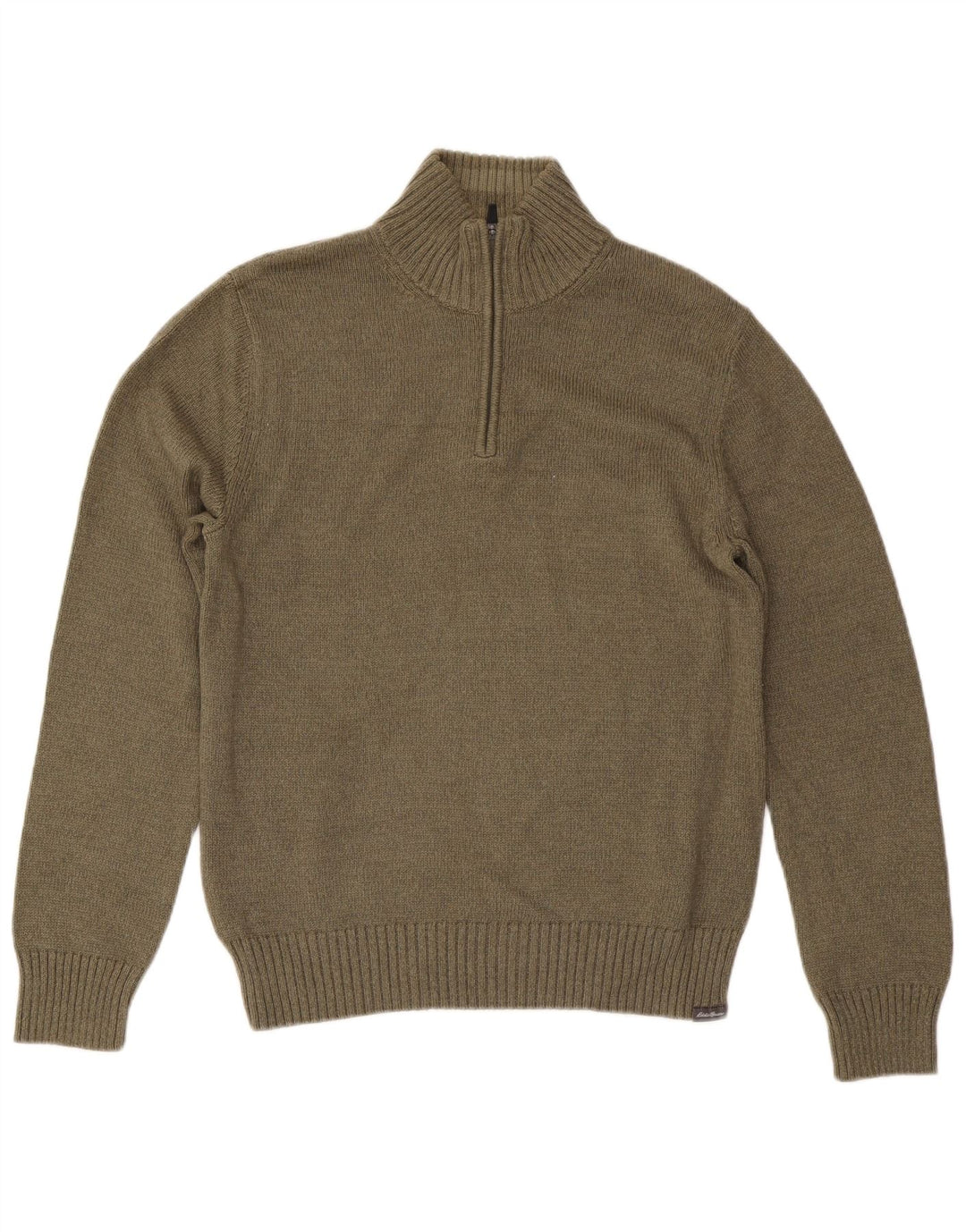 EDDIE BAUER Mens Zip Neck Jumper Sweater Small Khaki Cotton