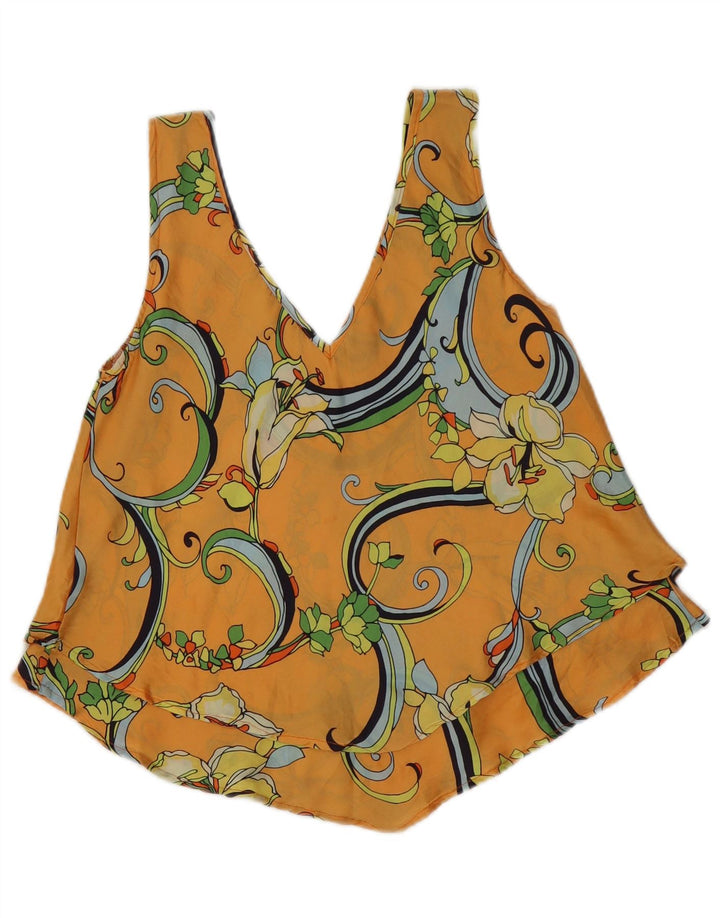 Vintage Womens Sleeveless Blouse Top UK 14 Medium Orange Floral