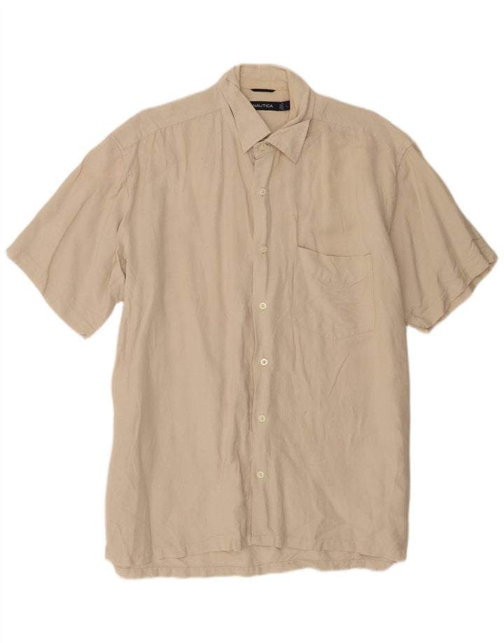 Nautica Mens Short Sleeve Shirt Large Beige Linen