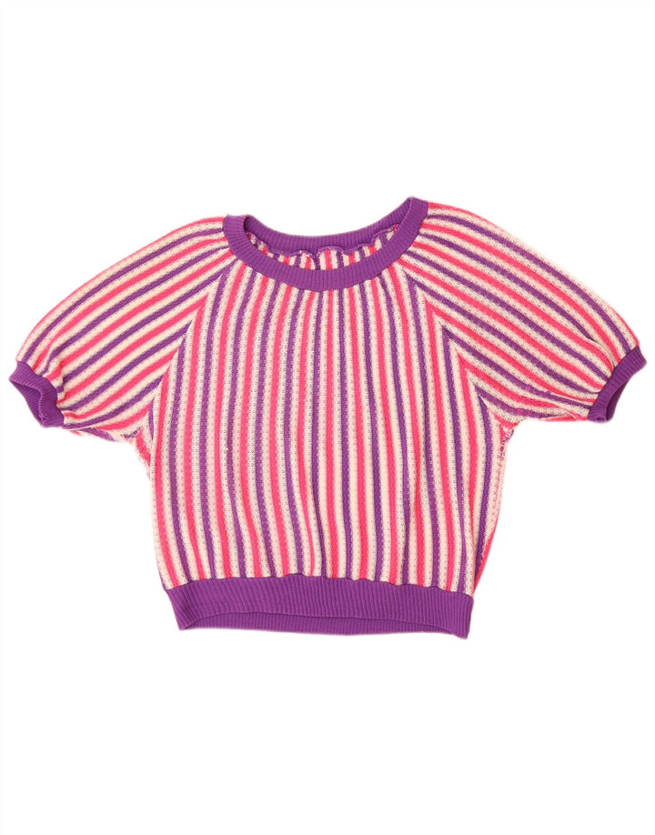 VINTAGE Womens Boat Neck Jumper Sweater UK 14 Large Multicoloured Striped